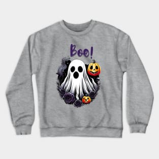 Cute Boo Halloween Ghost with Pumkins and Roses Crewneck Sweatshirt